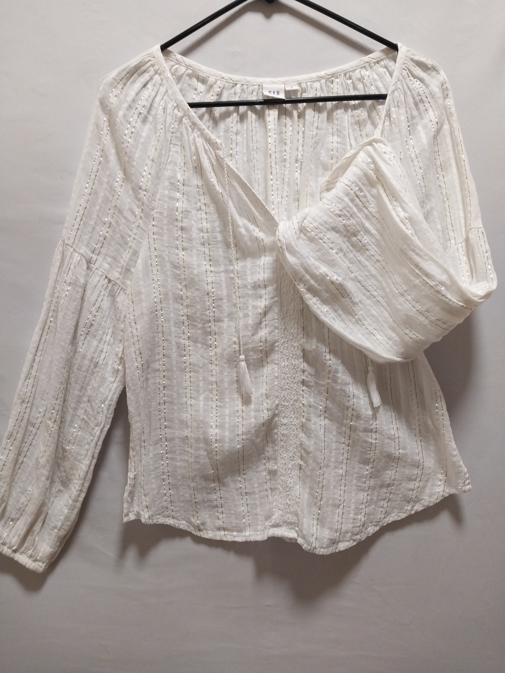 90's Gap Boho Balloon Sleeve Metallic Gold Stripe Blouse